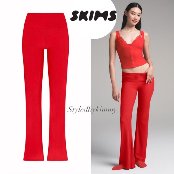 SKIMS SOFT LOUNGE FOLDOVER PANT PANTS CHERRY L LARGE NEW NWT - Picture 1 of 7